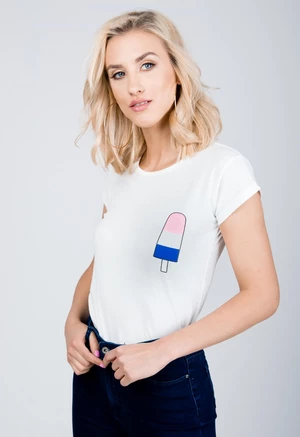 Women's T-shirt with popsicle on a stick - white,