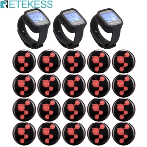 Retekess Wireless Calling System 3Pcs TD106 Waterproof Watch Receiver + 20Pcs Call Buttons Pager Customer Service For Restaurant