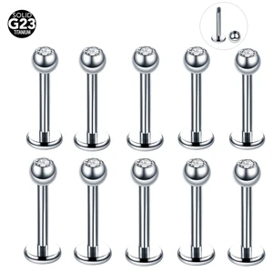 10Pcs/lot G23 Titanium Crystal Labret Piercing Ring Lip Zircon Cartilage Tragus Piercing Earring Stud Body Piercing Jewelry