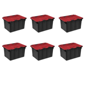 Sterilite 12 Gallon Hinged Lid Industrial Tote Plastic, Black, Set of 6