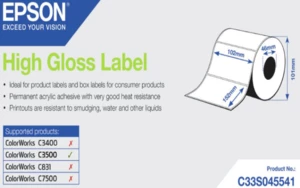 Epson C33S045541 High Gloss, pro ColorWorks, 102x152mm, 210ks, bílé samolepicí etikety