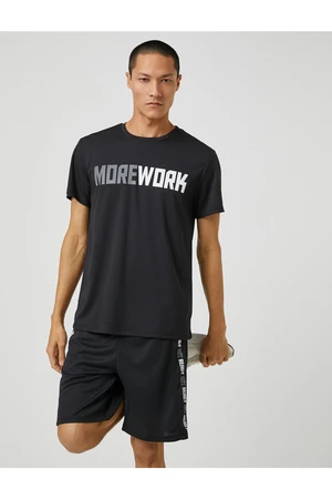 Koton Sports T-Shirt with Motto Printed Crew Neck Breathable Fabric.