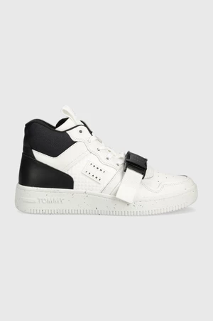 Sneakers boty Tommy Jeans TJM BASKET LEATHER BUCKLE MID bílá barva, EM0EM01288