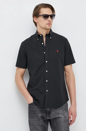 Košile Polo Ralph Lauren pánská, černá barva, regular, s límečkem button-down, 710867700