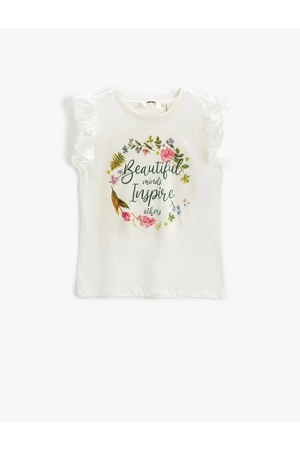 Koton Sleeveless Frilled Floral T-Shirt Crew Neck