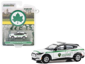 2023 Ford Mustang Mach-E White with Green Stripes "New York City Department of Parks &amp; Recreation" "Hobby Exclusive" Series 1/64 Diecast Model Ca