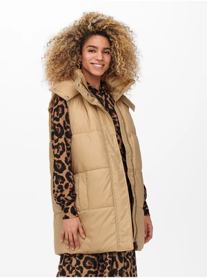 Beige quilted vest with detachable hood ONLY Demy - Ladies