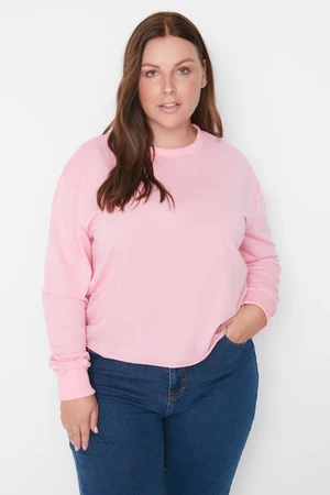 Trendyol Curve Pink Crew Neck Knitted Basic Thin Crop Sweatshirt