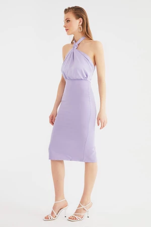 Trendyol Lilac Shirred Detailed Evening Dress