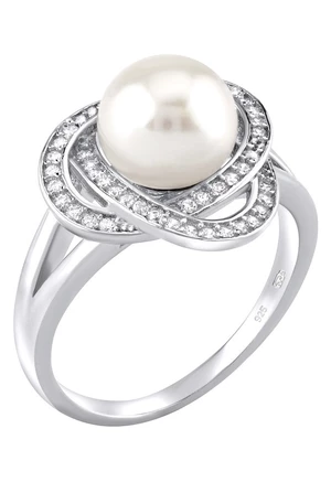 Silvego Stříbrný prsten Laguna s pravou přírodní bílou perlou LPS0044W 59 mm