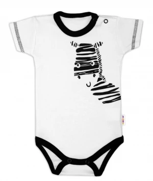 Body krátký rukáv Baby Nellys, Zebra - bílé, vel. 56 (1-2m)