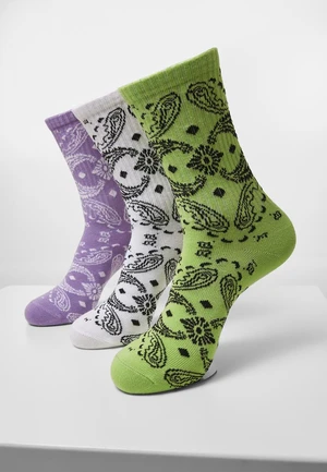 Bandana Pattern Socks 3-Pack White+Lilac+Lilac