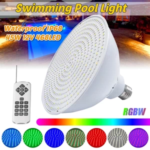 12V E27 45W Waterproof LED Pool Light Underwater RGBW Color Change Lamp with Remote Control