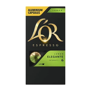 Kapsule pre espressa L'or Lungo Elegante 10 ks kapsuly do kávovaru • jemne mleté pražené zrná Arabiky • 10 kapsúl v balení • ovocná, kvetinová, elegan
