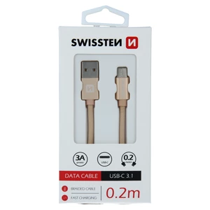 Datový kabel Swissten Textile USB/USB-C, 0,2m, zlatý
