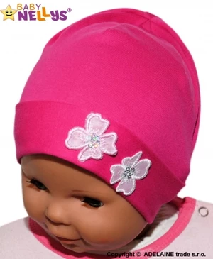 Bavlněná čepička Kytičky Baby Nellys ® - sytě růžová, vel. 56-68 (0-6 m)