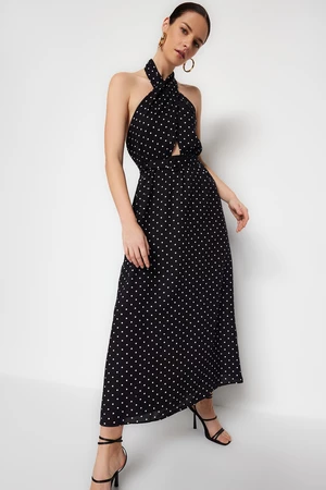 Trendyol Black Belted A-Line Maxi Woven Halter Polka Dot Woven Dress