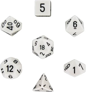 Chessex Sada kostek Chessex Opaque Polyhedral 7-Die Set - White with Black