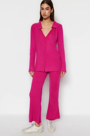 Trendyol Fuchsia Basic Polo Collar Knitwear Top and Bottom Set