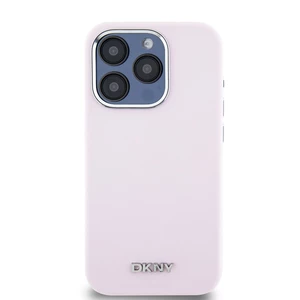 Zadní kryt DKNY Liquid Silicone Silver Metal Logo Magsafe pro Apple iPhone 15 Pro, růžová