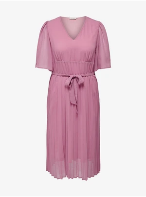 Pink pleated midi-dresses ONLY CARMAKOMA Celina - Ladies