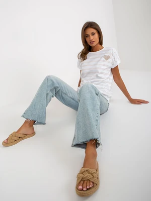 White-beige striped blouse with short sleeves