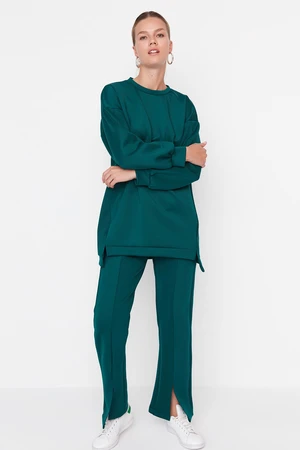 Trendyol Green Slit Detailed Scuba Tunic-Pants Knitted Top and Bottom Set