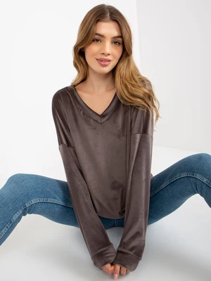 Dark grey velour sweatshirt with neckline