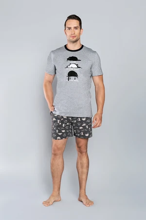 Men's pajamas Salem, short sleeves, shorts - melange print/dark melange