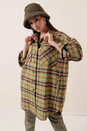 By Saygı Green Plaid Shirt With Front And Side Pockets