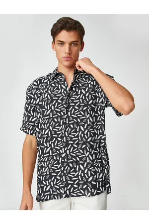 Koton Short Sleeve Shirt with Minimal Abstract Print, Classic Collar