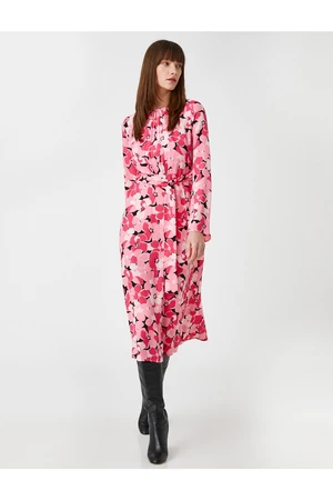 Koton Floral Long Sleeve Midi Length Dress With Belt