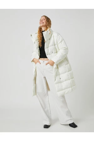 Koton Long Puffy Coat, Wrap with Snap Fastener, Standing Collar with Pocket.