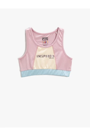 Koton Printed Crop Sports Athlete Color Block Round Neck