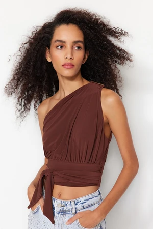 Trendyol Dark Brown Crop Knitted Bustier With Accessories