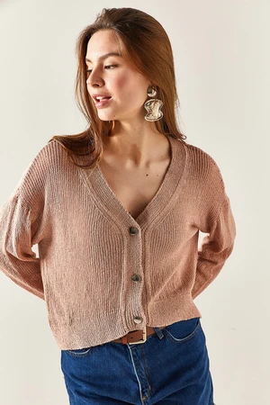 Olalook Women's Powder 3-Button Mercerized Knitwear Cardigan