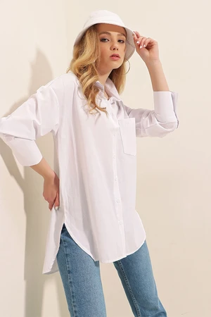 Bigdart 3952 Buttoned Back Boyfriend Shirt - White