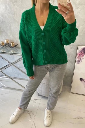 Button sweater with decorative green strings