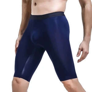 Sexy Underwear Men Boxers Shorts Hombre Transparent Ice Silk Panties Man Breathable Middle Long Leg Pouch Underpants Large Size