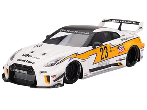 Nissan LB-Silhouette WORKS GT 35GT-RR Ver.1 RHD (Right Hand Drive) 23 White with Yellow Stripes "LB Racing" 1/18 Model Car by Top Speed