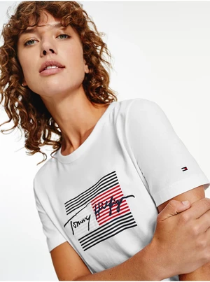 White Women's T-Shirt with Tommy Hilfiger Print - Women