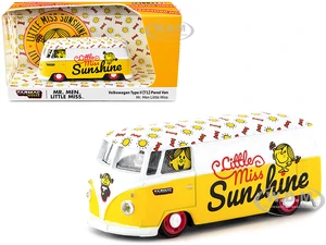 Volkswagen Type II (T1) Panel Van "Little Miss Sunshine" Yellow and White "Mr. Men &amp; Little Miss" "Collab64" Series 1/64 Diecast Model Car by Sch