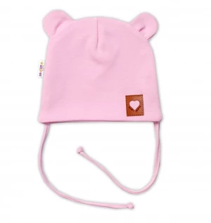 Bavlněná dvouvrstvá čepice s oušky na zavazování TEDDY - růžová, Baby Nellys, vel. 80-86 (12-18m)