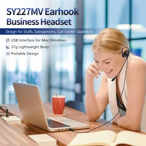 NEW SY227 Single side wired Office headset with microphone for clear call in the call center ear hook USB wire control 3.5mm AUX