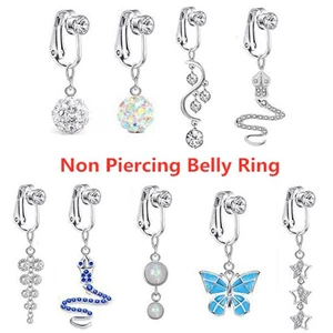 Butterfly Belly Button Faux Fake Belly Ring Fake Belly Women Non-Piercing Navel Ring Cartilage Clip Earrings Body Jewelry Gift