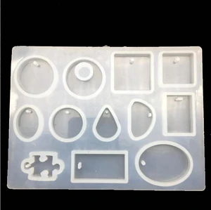 12 Designs jewelry making Pendant silicone Mold Resin Silicone Moulds handmade tool geometry molds Square Round drop with hole