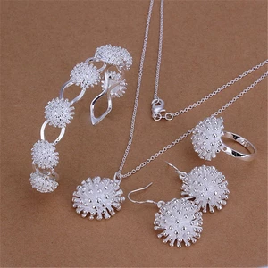 925 sterling Silver necklace earring bracelet rings Jewelry set for women Fireworks Pendant bangle Hot charm Fashion Party Gift