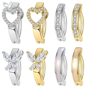 ZS 1 PC 14G Butterfly Shape Zircon Clicker Belly Button Ring For Women Gold Color Reverse Curved Navel Barbell Body Jewelry 10MM