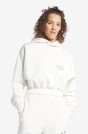 Mikina Reebok Classic Good Vibes Hoodie dámská, bílá barva, s kapucí, s potiskem, HT7845-white