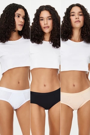 Trendyol Black-White-Nude 3-Pack Cotton Culotte Knitted Briefs